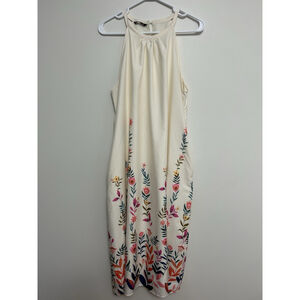 Bloomchic Sz.12 Maxi Cream Floral Halter Dress Garden Party Flowy Elegant Spring